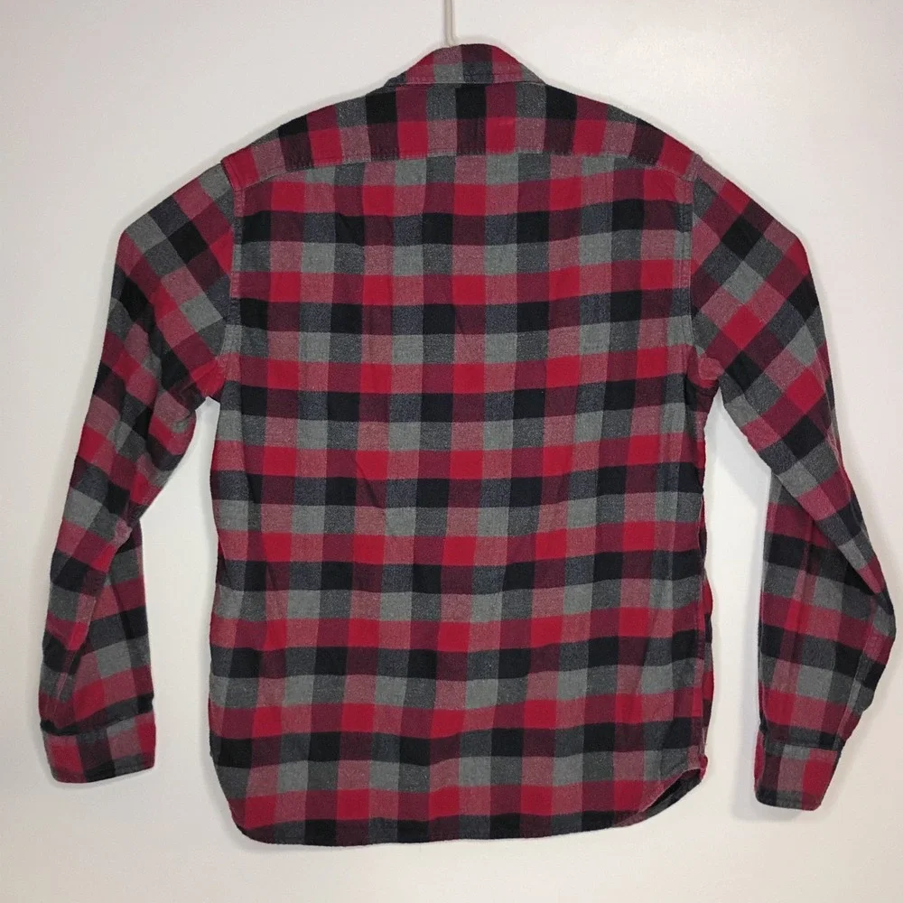 J Crew Flannel Shirt Mens Large Blue Gray Red Plaid Cotton Long Sleeve‎ Pockets